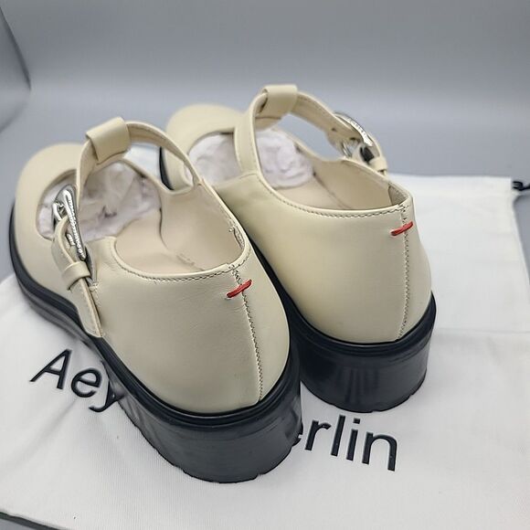 Aeyde Roberta Ivory Leather Mary Jane Loafers Shoes Women 39/ US 9 - Picture 4 of 10